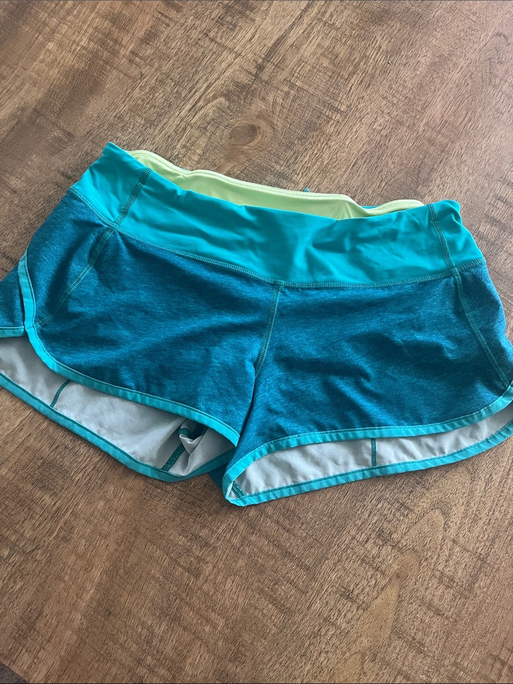 lululemon athletica Teal Athletic Shorts with Lime Inner Lining